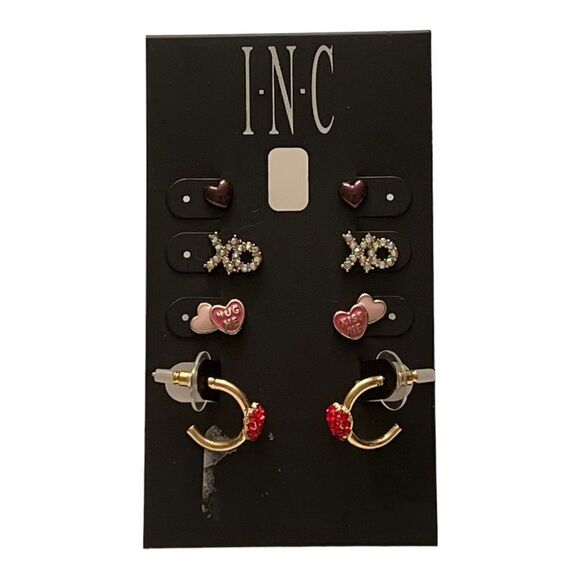 INC International Concepts Two-Tone 4-Pc Set Pavé Heart-Motif Stud Hoop Earrings - Picture 2 of 3